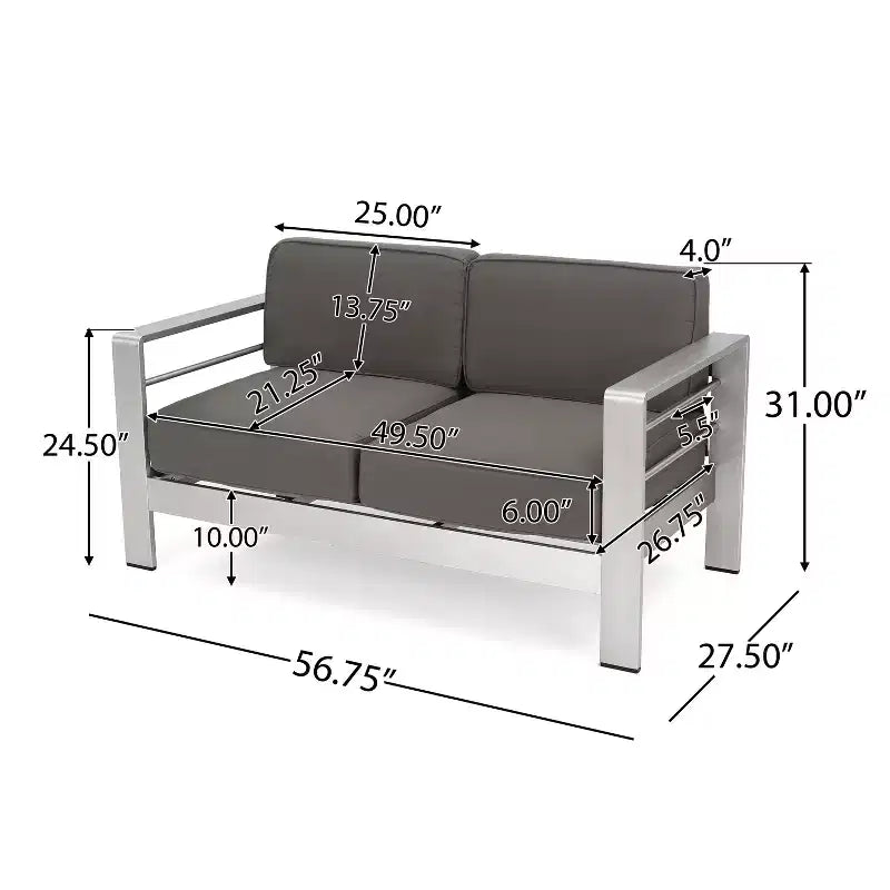 GDFStudio Wendy Salon de jardin 4 places en aluminium avec coussins