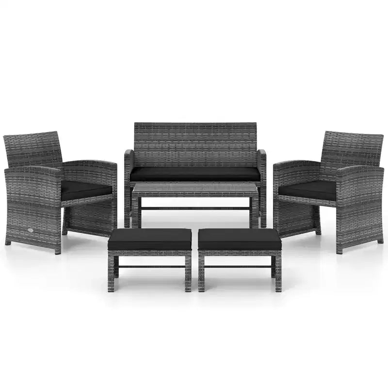 Ensemble de mobilier de patio Costway 6 pièces, salon sectionnel d'extérieur en rotin PE Noir/Gris/Bleu marine/Rouge/Blanc/Turquoise