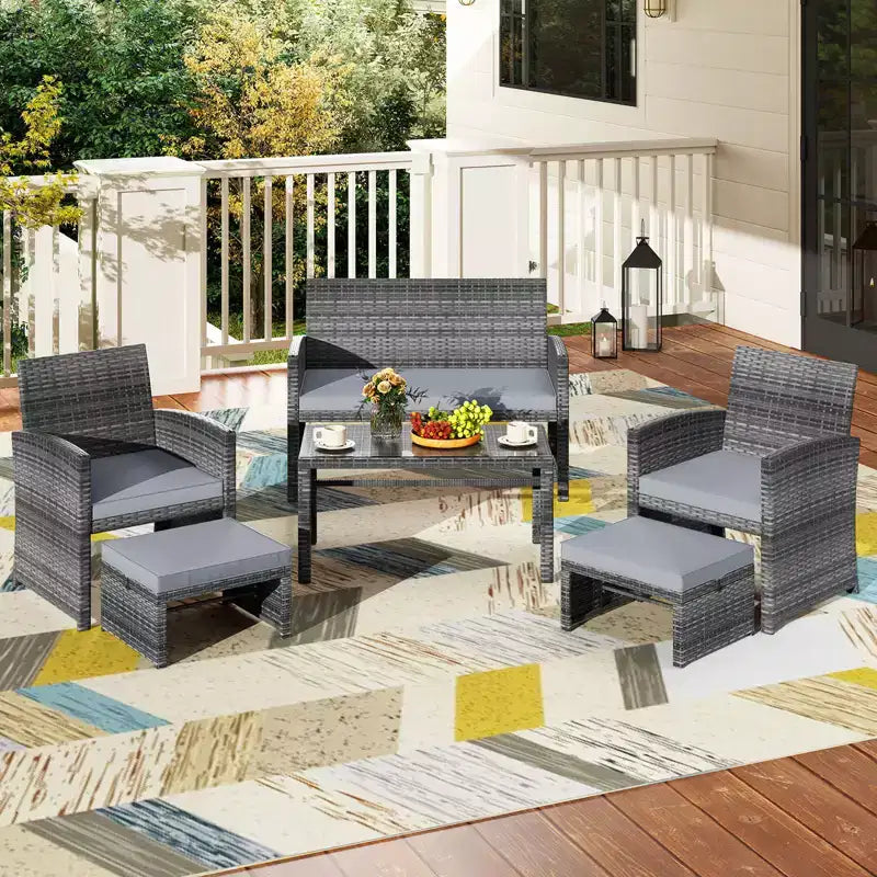 Ensemble de mobilier de patio Costway 6 pièces, salon sectionnel d'extérieur en rotin PE Noir/Gris/Bleu marine/Rouge/Blanc/Turquoise