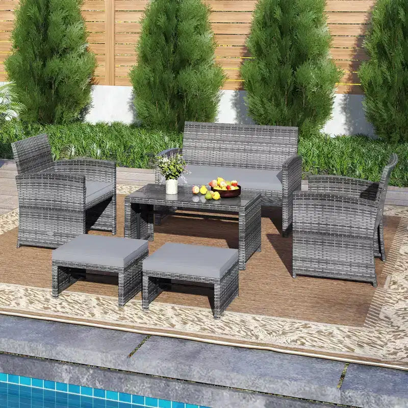 Ensemble de mobilier de patio Costway 6 pièces, salon sectionnel d'extérieur en rotin PE Noir/Gris/Bleu marine/Rouge/Blanc/Turquoise