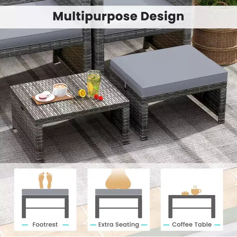 Ensemble de mobilier de patio Costway 6 pièces, salon sectionnel d'extérieur en rotin PE Noir/Gris/Bleu marine/Rouge/Blanc/Turquoise