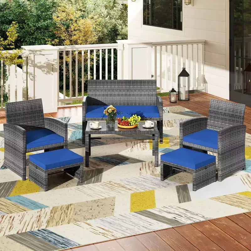 Ensemble de mobilier de patio Costway 6 pièces, salon sectionnel d'extérieur en rotin PE Noir/Gris/Bleu marine/Rouge/Blanc/Turquoise