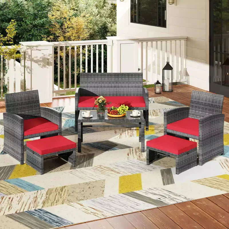 Ensemble de mobilier de patio Costway 6 pièces, salon sectionnel d'extérieur en rotin PE Noir/Gris/Bleu marine/Rouge/Blanc/Turquoise