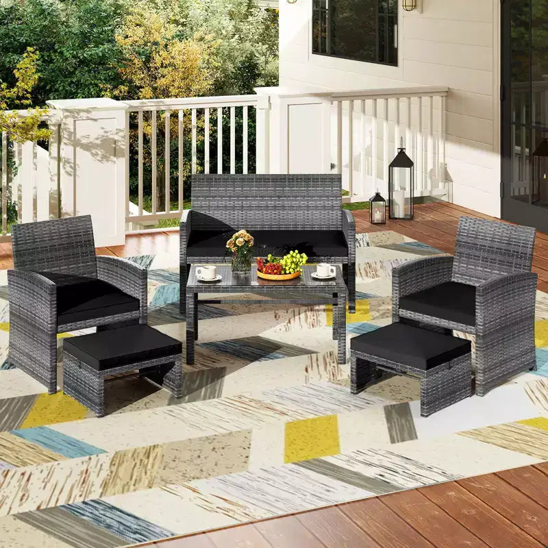 Ensemble de mobilier de patio Costway 6 pièces, salon sectionnel d'extérieur en rotin PE Noir/Gris/Bleu marine/Rouge/Blanc/Turquoise