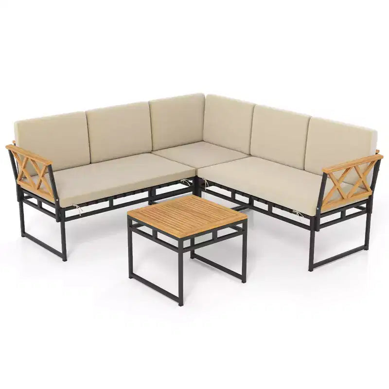 Costway Ensemble de canapé sectionnel d'extérieur 4 pièces en forme de L avec coussins