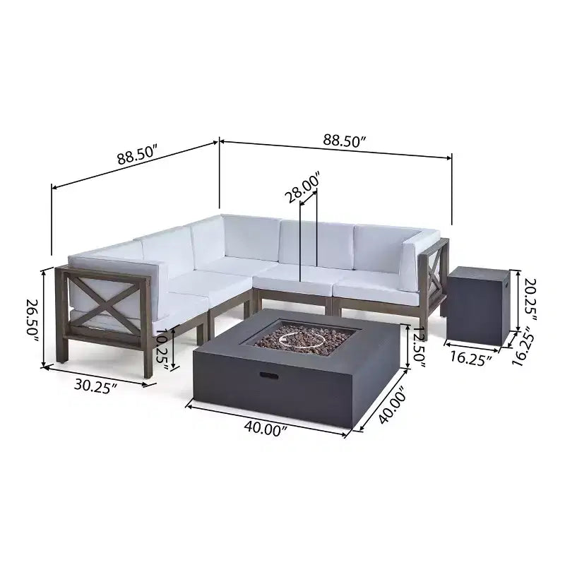 Christopher Knight Home Brava Ensemble de canapé sectionnel d'extérieur 5 places en bois d'acacia avec foyer