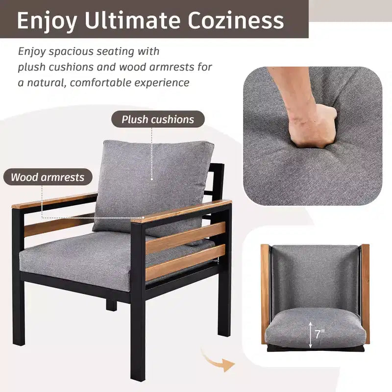 Ensemble de conversation de patio 4 pièces avec canapé, pour 5 personnes et coussins déhoussables