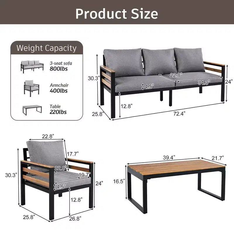 Ensemble de conversation de patio 4 pièces avec canapé, pour 5 personnes et coussins déhoussables