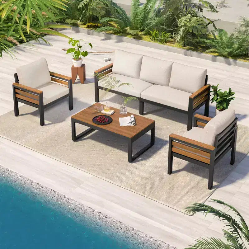 Ensemble de conversation de patio 4 pièces avec canapé, pour 5 personnes et coussins déhoussables