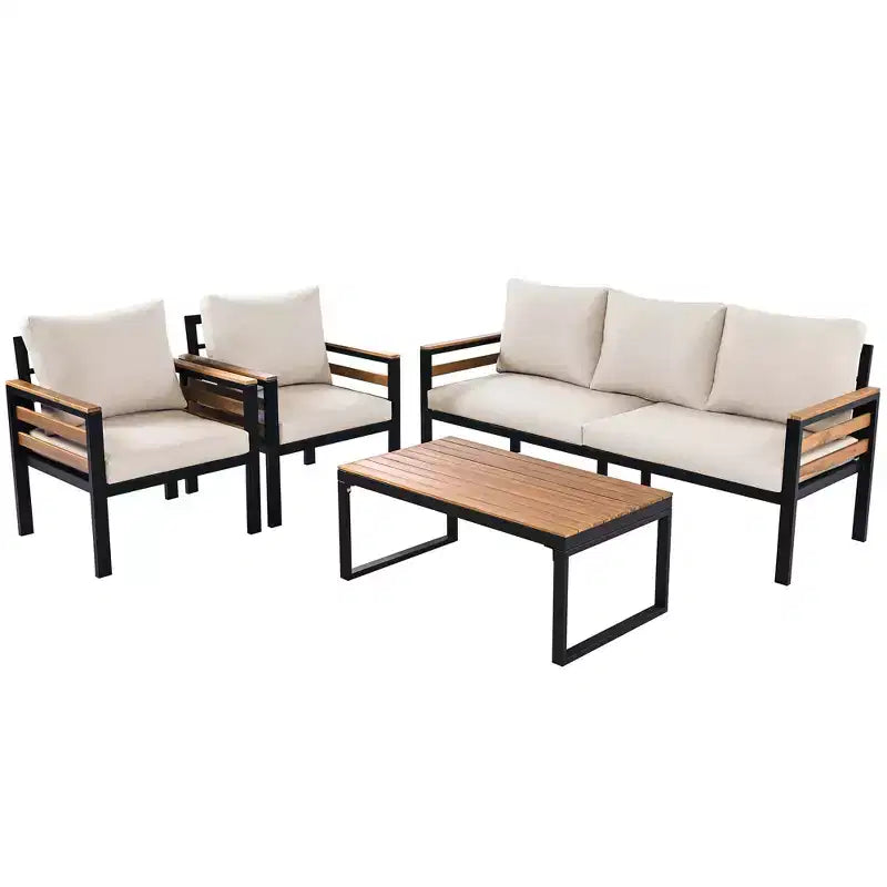 Ensemble de conversation de patio 4 pièces avec canapé, pour 5 personnes et coussins déhoussables