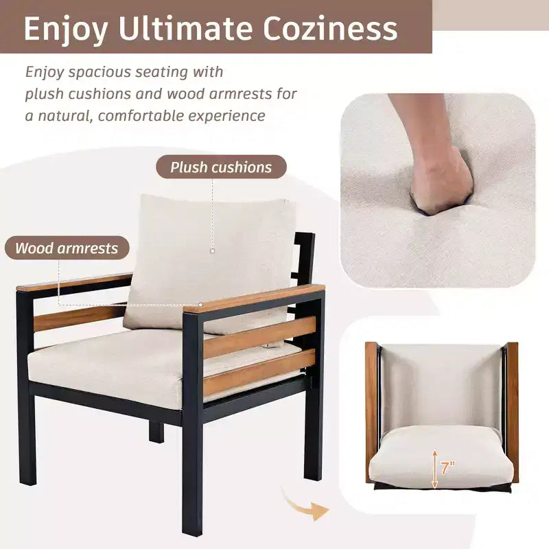 Ensemble de conversation de patio 4 pièces avec canapé, pour 5 personnes et coussins déhoussables