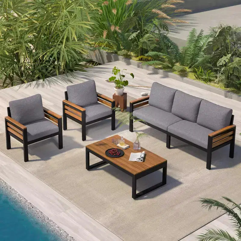 Ensemble de conversation de patio 4 pièces avec canapé, pour 5 personnes et coussins déhoussables