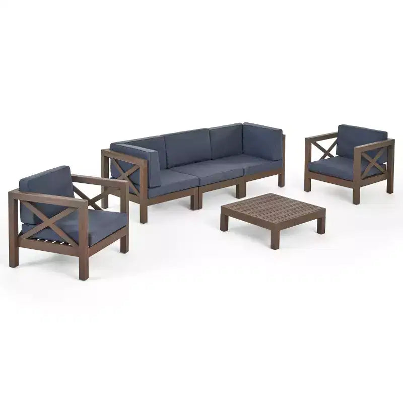 Christopher Knight Home Sandy Ensemble de 6 meubles de jardin modulaires en bois d'acacia avec coussins résistants à l'eau