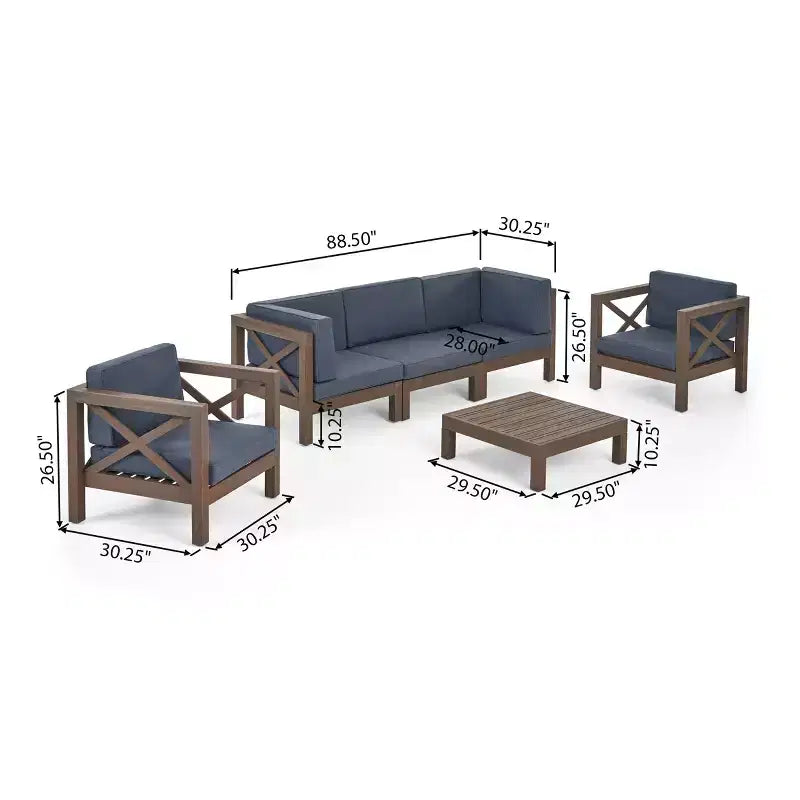 Christopher Knight Home Sandy Ensemble de 6 meubles de jardin modulaires en bois d'acacia avec coussins résistants à l'eau