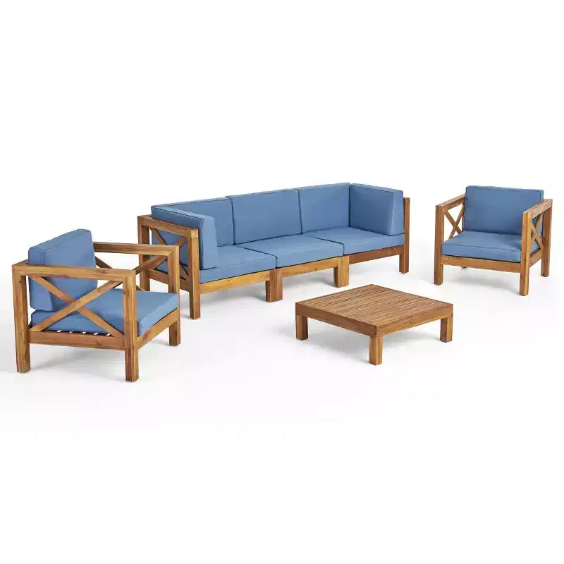 Christopher Knight Home Sandy Ensemble de 6 meubles de jardin modulaires en bois d'acacia avec coussins résistants à l'eau