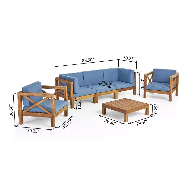 Christopher Knight Home Sandy Ensemble de 6 meubles de jardin modulaires en bois d'acacia avec coussins résistants à l'eau