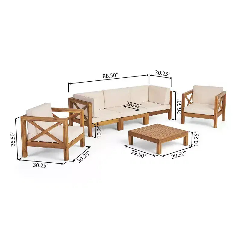 Christopher Knight Home Sandy Ensemble de 6 meubles de jardin modulaires en bois d'acacia avec coussins résistants à l'eau
