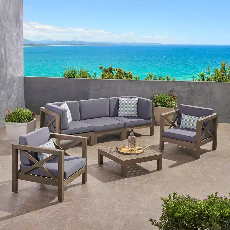 Christopher Knight Home Sandy Ensemble de 6 meubles de jardin modulaires en bois d'acacia avec coussins résistants à l'eau