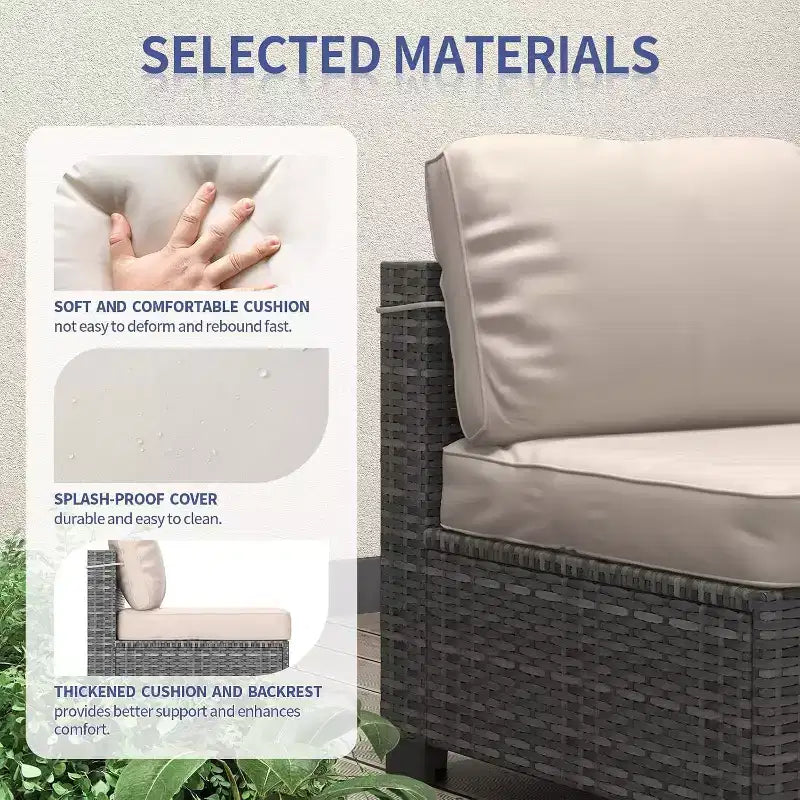 Ensemble de mobilier de patio extérieur 7 pièces, ensemble de canapés modulaires en rotin tressé avec coussins pour l'extérieur, le jardin, le balcon, le porche