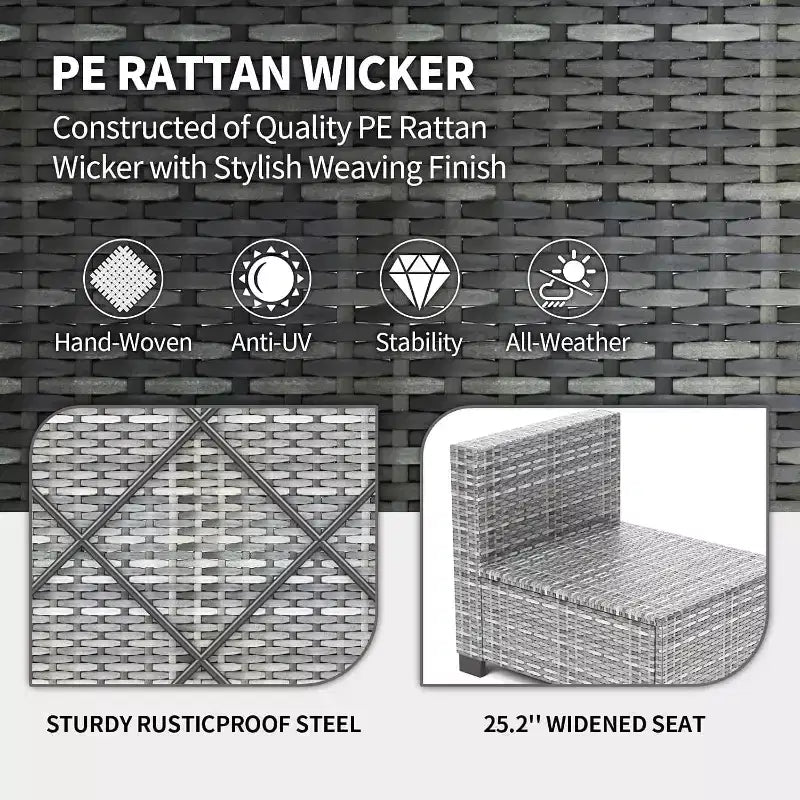 Ensemble de mobilier de patio extérieur 7 pièces, ensemble de canapés modulaires en rotin tressé avec coussins pour l'extérieur, le jardin, le balcon, le porche