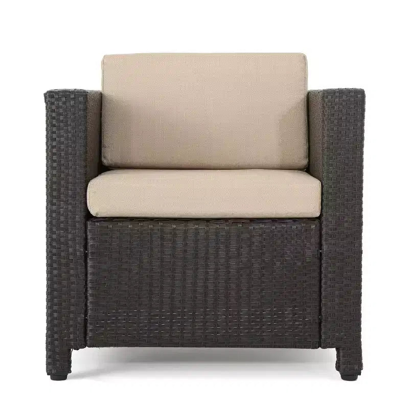 Christopher Knight Home Joanne, ensemble de 8 pièces pour patio avec fauteuils de club en rotin et tables d'appoint en aluminium en forme de C.