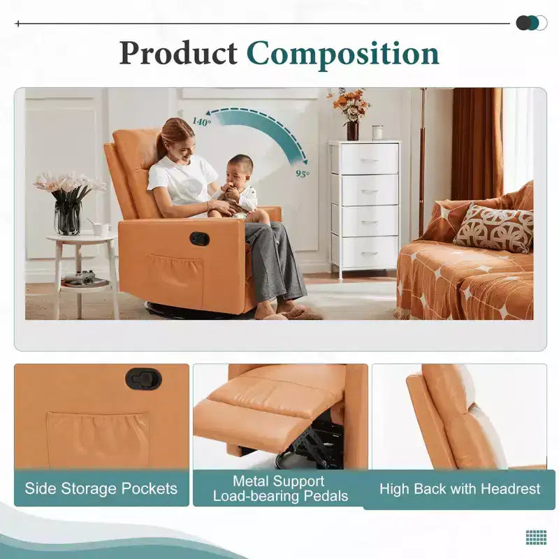 Fauteuil d'appoint MAYEERTY - Fauteuil pivotant à 360° en chenille avec coussin lombaire