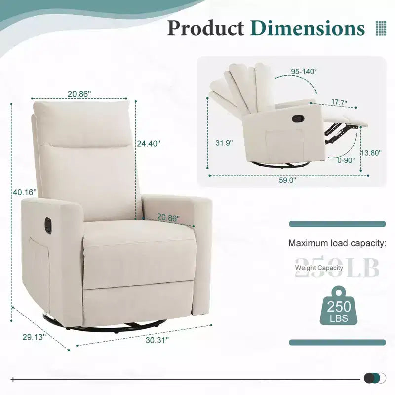 Fauteuil d'appoint MAYEERTY - Fauteuil pivotant à 360° en chenille avec coussin lombaire