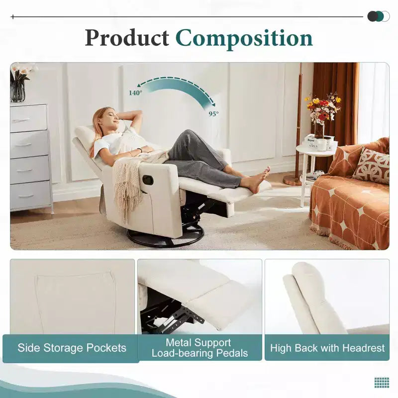 Fauteuil d'appoint MAYEERTY - Fauteuil pivotant à 360° en chenille avec coussin lombaire