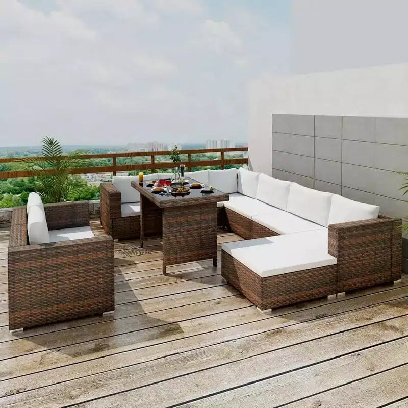 vidaXL Salon de jardin Marron, Blanc crème