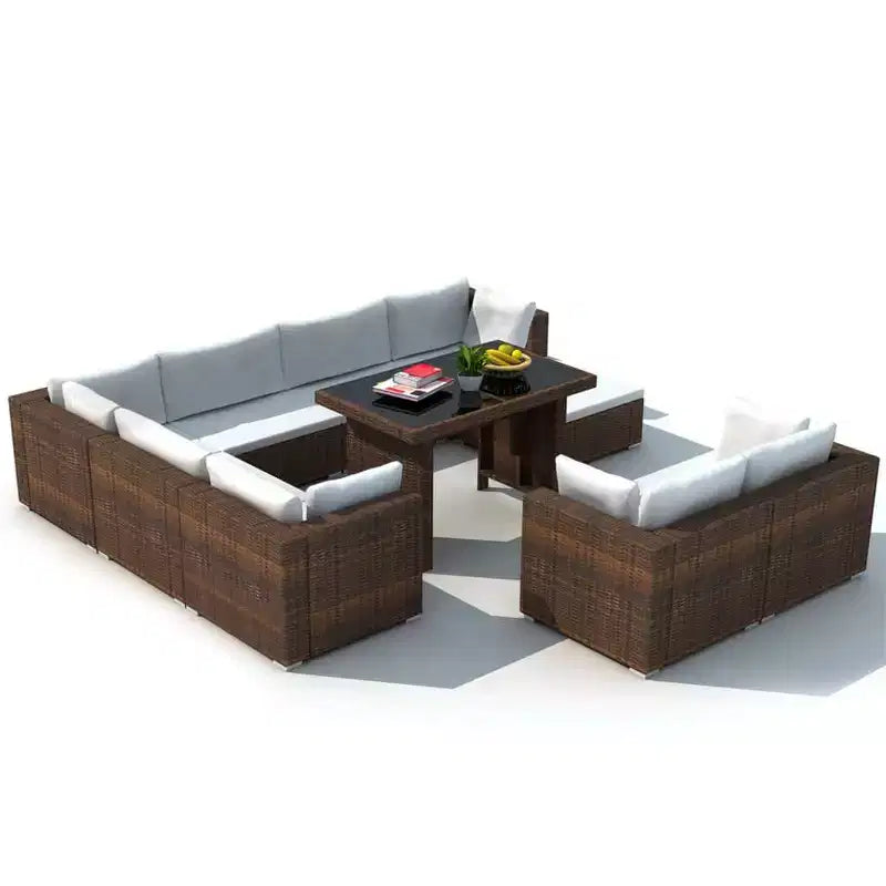 vidaXL Salon de jardin Marron, Blanc crème