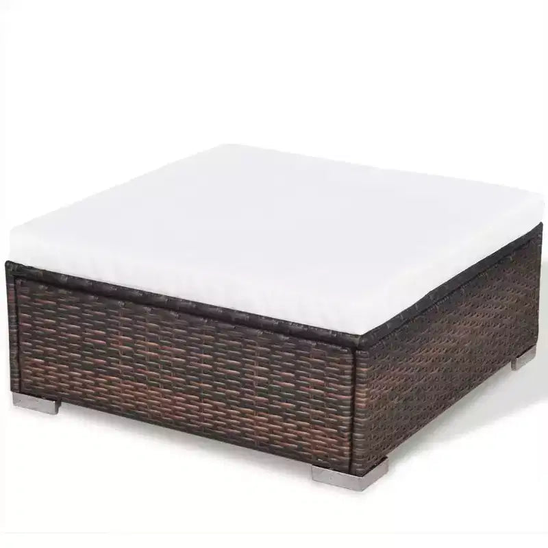 vidaXL Salon de jardin 5 pièces en résine tressée, marron – Ensemble de canapés d'extérieur durable toutes saisons avec coussins, pouf et table basse