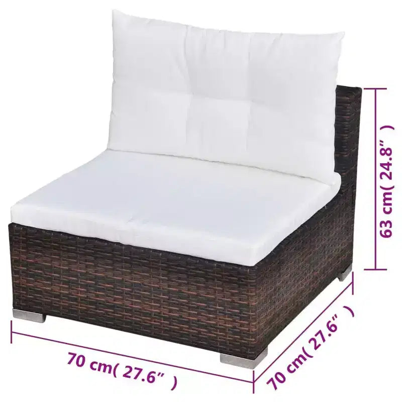 vidaXL Salon de jardin 5 pièces en résine tressée, marron – Ensemble de canapés d'extérieur durable toutes saisons avec coussins, pouf et table basse