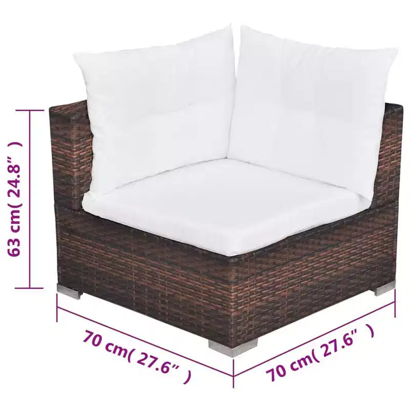 vidaXL Salon de jardin 5 pièces en résine tressée, marron – Ensemble de canapés d'extérieur durable toutes saisons avec coussins, pouf et table basse