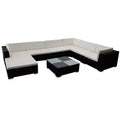 vidaXL 8 Piece Outdoor Patio Lounge Set, Poly Rattan Construction, Black Finish, Includes Corner Sofas, Center Sofas, Ottoman, Tea Table, Cushions