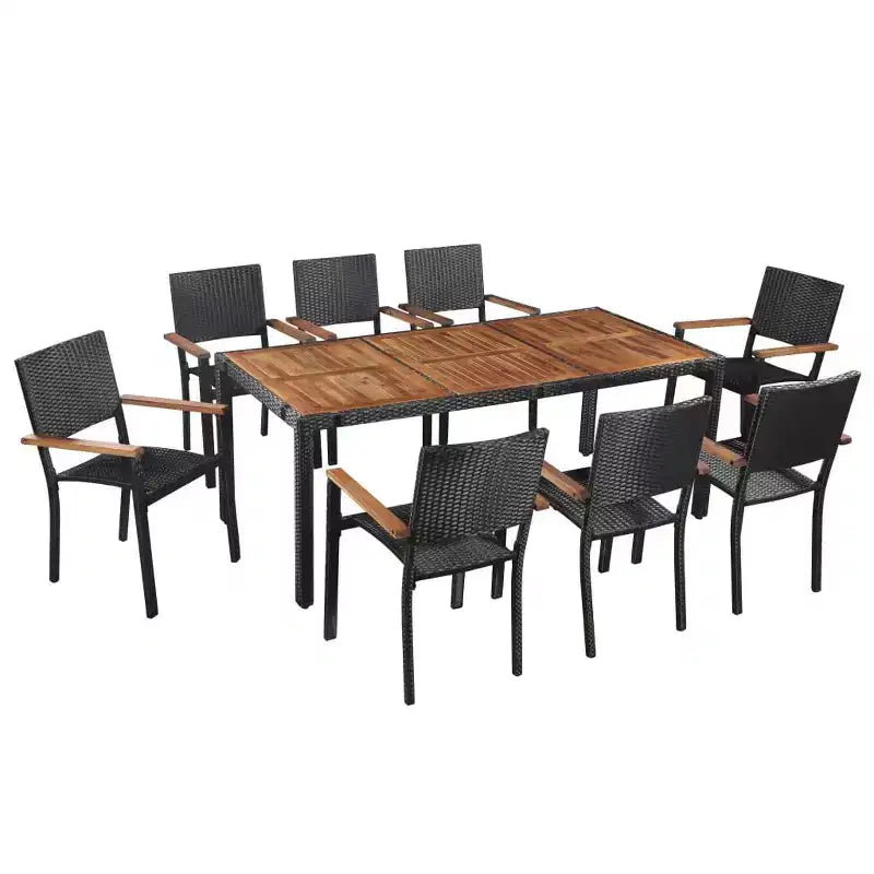 vidaXL Salon de jardin - Résine tressée et bois d'acacia, résistant à l'eau et durable - 9 pièces avec 1 table et 8 chaises - Marron/Noir