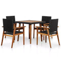vidaXL 5-Piece Patio Dining Set - Vintage Design with Black and Brown Poly Rattan and Rustic Solid Acacia Wood Frames for Outdoor Gardens and Patios.