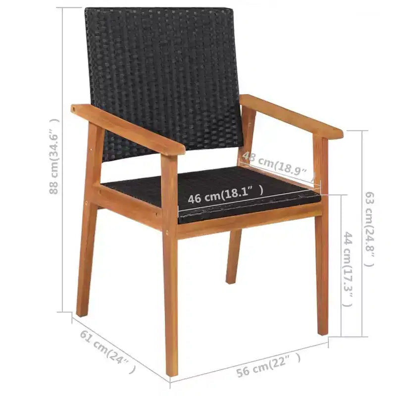 vidaXL Salon de jardin 5 pièces - Design vintage avec rotin synthétique noir et marron et cadres rustiques en bois d'acacia massif pour jardins et terrasses.