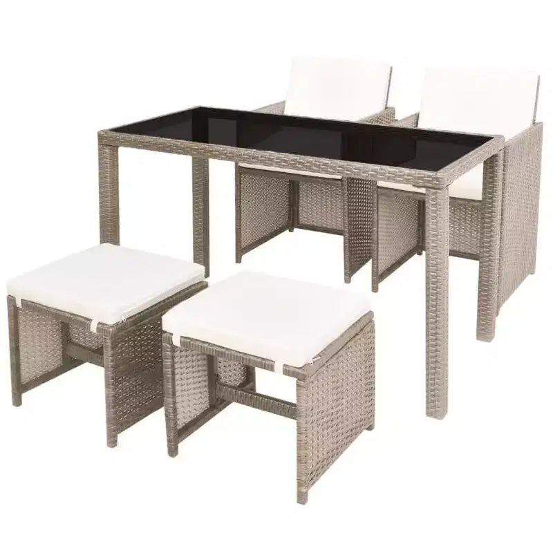 vidaXL Outdoor Dining Set Grey Poly Rattan Medium Foldable