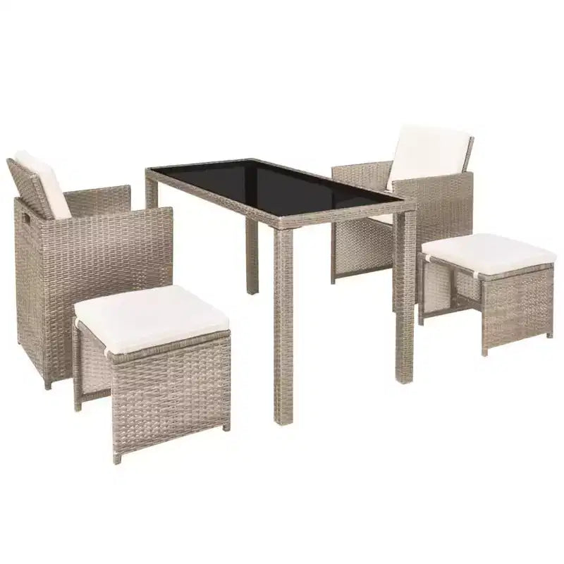 vidaXL Salon de jardin gris en résine tressée, pliable, de taille moyenne