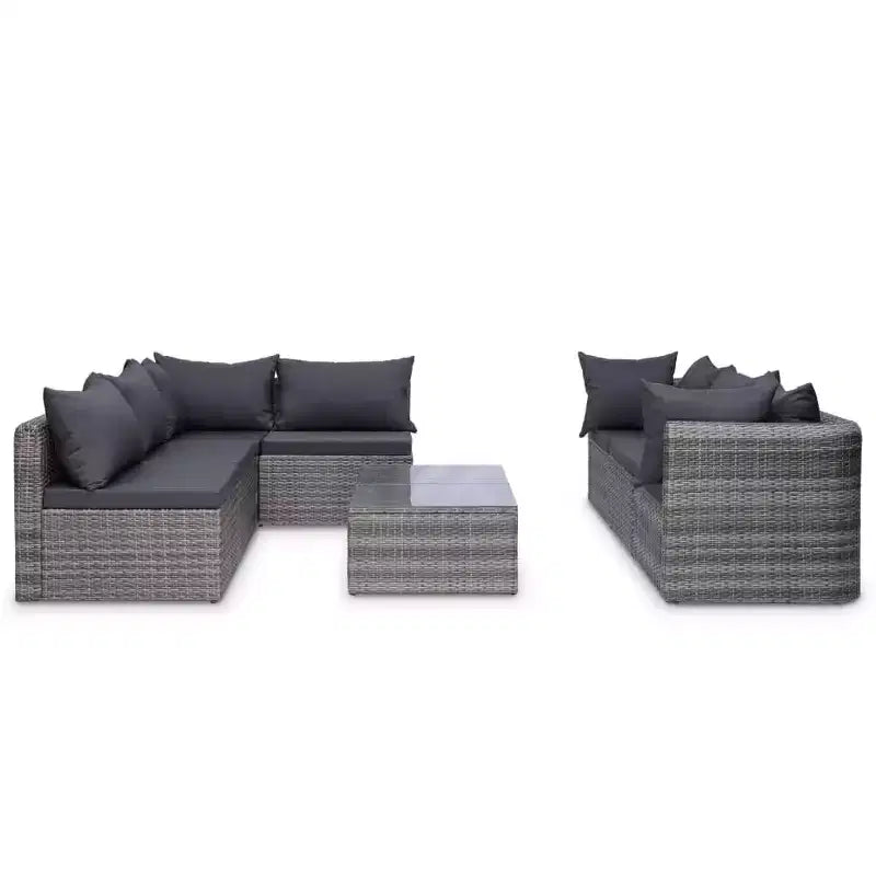 vidaXL Salon de jardin gris en polyrotin, modulable, taille moyenne