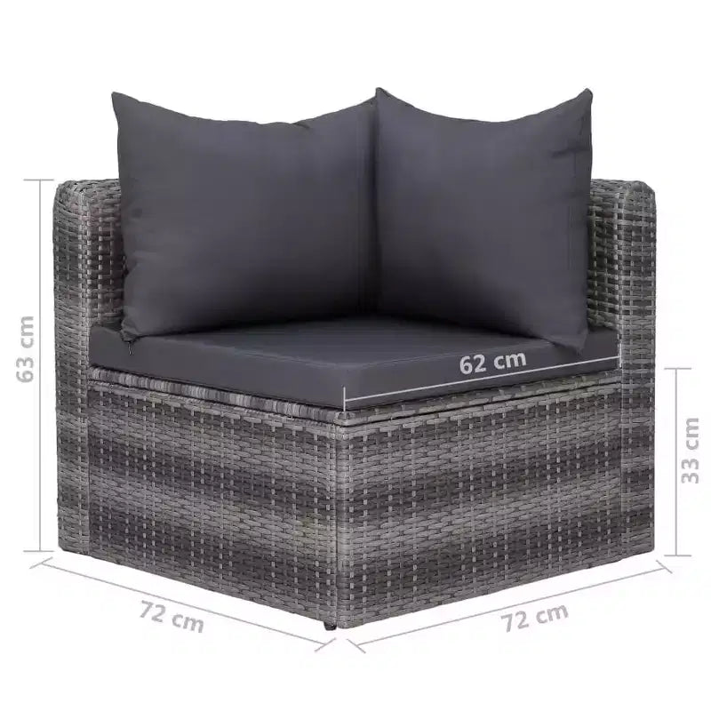 vidaXL Salon de jardin gris en polyrotin, modulable, taille moyenne
