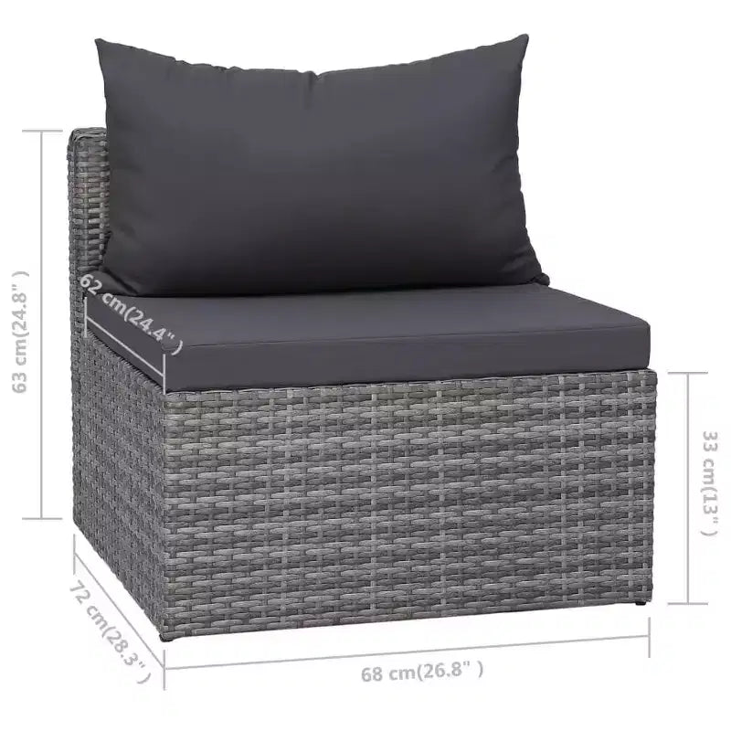 vidaXL Salon de jardin gris en polyrotin, modulable, taille moyenne