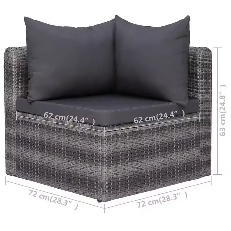 vidaXL Salon de jardin gris en résine tressée, acier revêtu de poudre, verre moyen