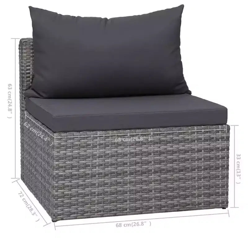 vidaXL Salon de jardin gris en résine tressée, acier revêtu de poudre, verre moyen