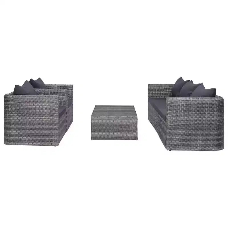 vidaXL Salon de jardin gris en résine tressée, acier revêtu de poudre, verre moyen