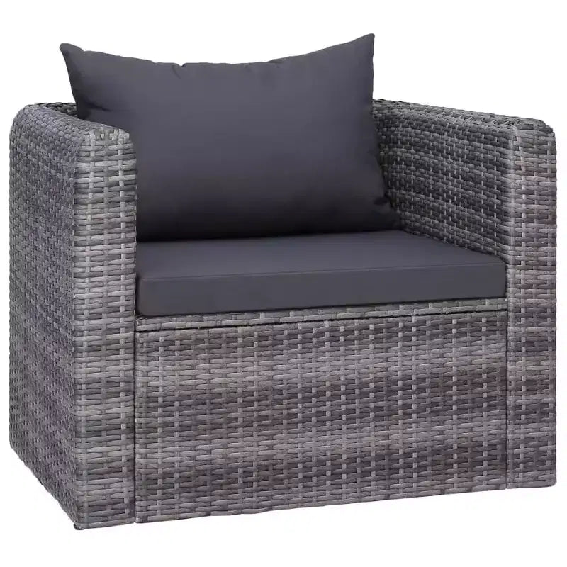 vidaXL Salon de jardin gris en résine tressée, acier revêtu de poudre, verre moyen