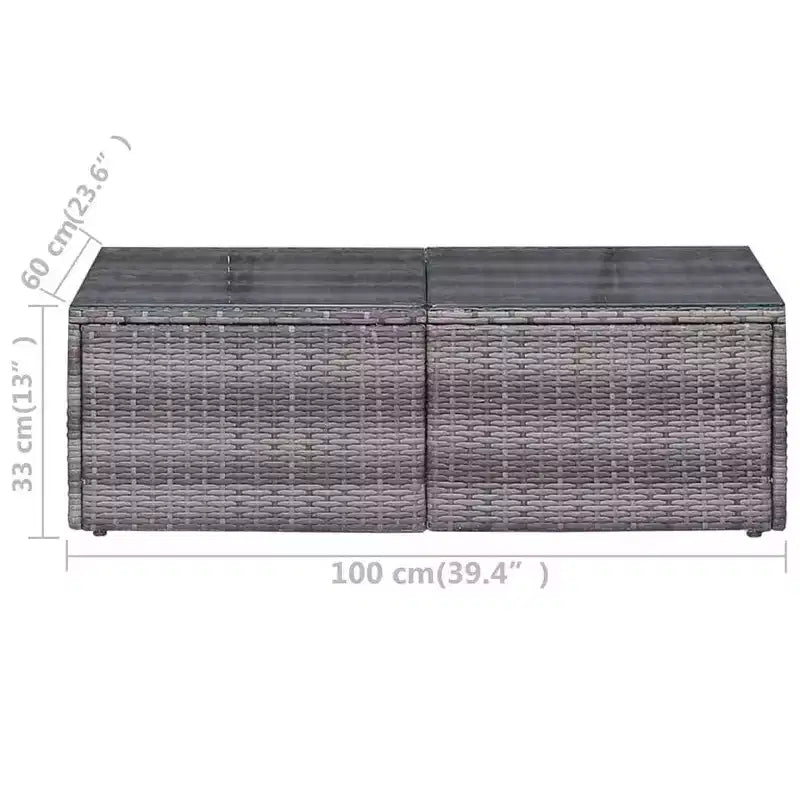 vidaXL Salon de jardin gris en résine tressée, acier revêtu de poudre, verre moyen