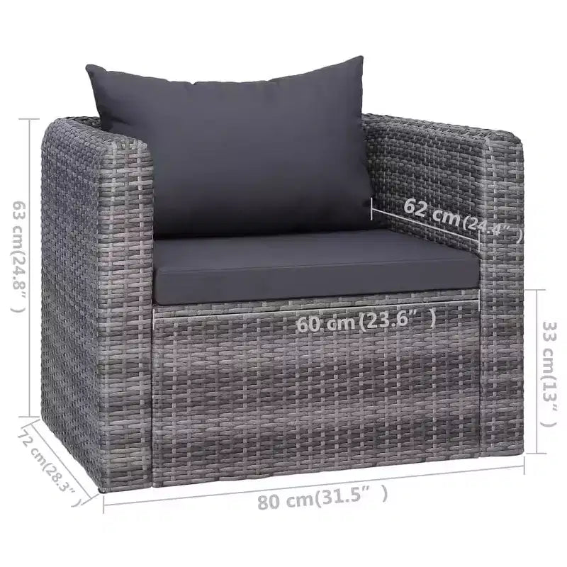 vidaXL Salon de jardin gris en résine tressée, acier revêtu de poudre, verre moyen