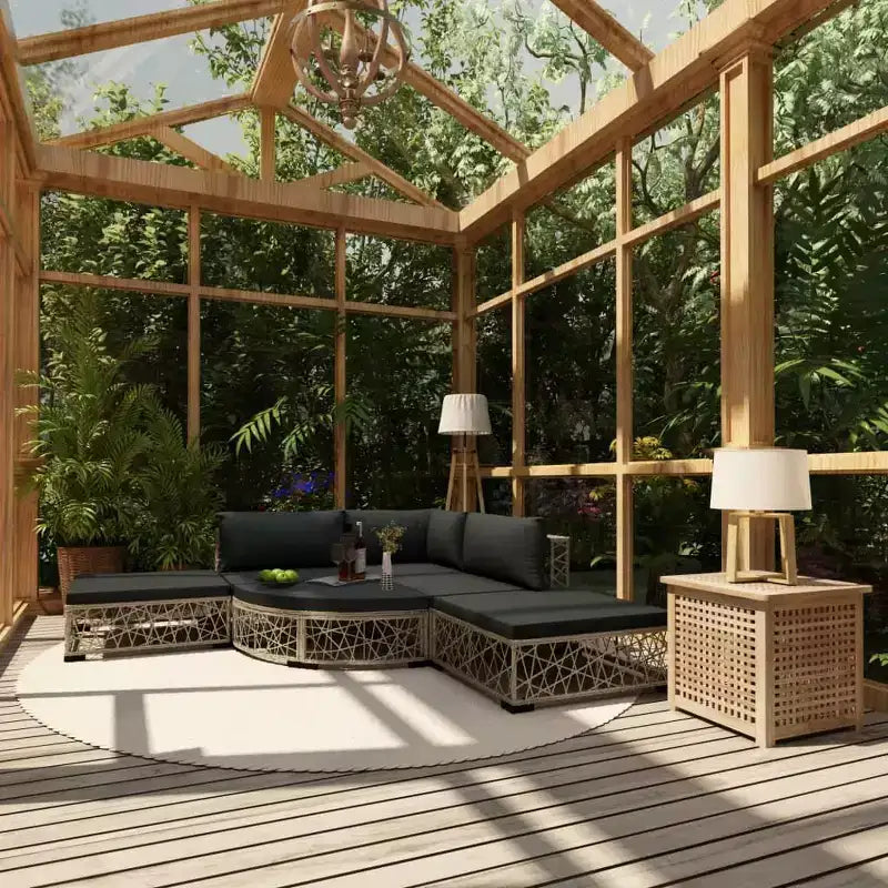 vidaXL Salon de jardin 6 pièces en résine tressée gris grandes housses amovibles
