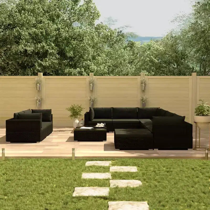 vidaXL Salon de jardin 10 pcs avec coussins résine tressée noir